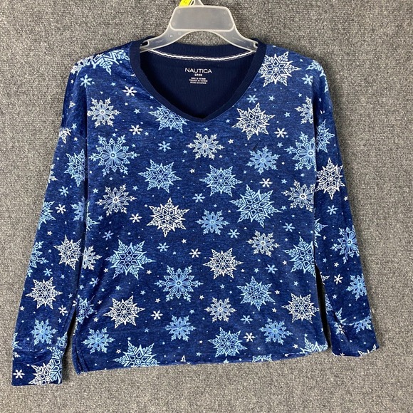 Nautica Sleep Shirt Women's Small Fleece Snowflakes Polyester Blend Adults‎ S - Picture 1 of 8